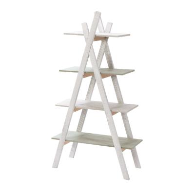 Étagère design pyramidal 4 niveaux MDF blanc vert rustique