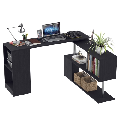 Homcom Bureau Informatique Zig Zag en Métal Noir 120 x 140 x 78 cm