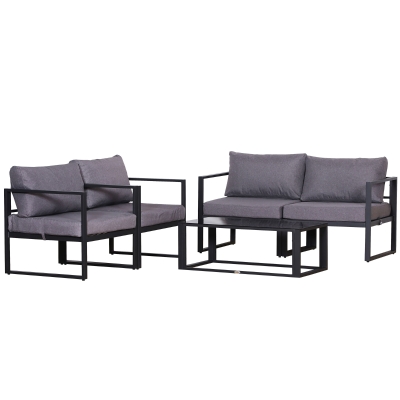 Outsunny Salon de jardin design style yachting 4 places + table basse gris