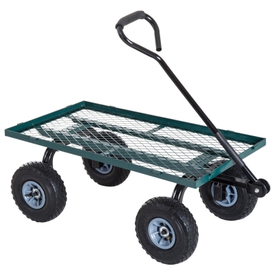 Outsunny Chariot de Transport à 4 Roues en Métal Vert 98 x 45 x 85 cm