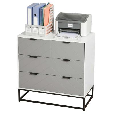 HOMCOM Meuble de rangement commode 4 tiroirs coulissants motif à chevron gris blanc