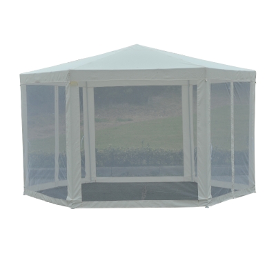 Outsunny Tonnelle Blanc et Beige 6 Parois Moustiquaires 1,97 x 1,95 x 2,5 m