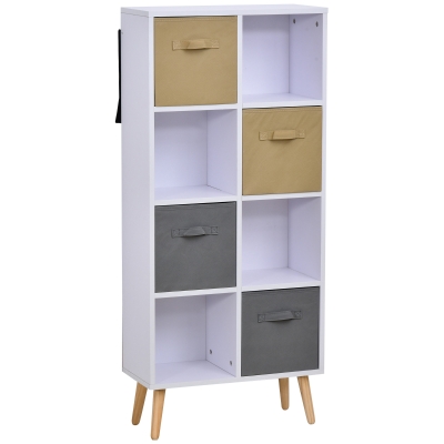 HOMCOM Biblliothèque étagère scandinave niches paniers tissu kaki gris panneaux particules blanc