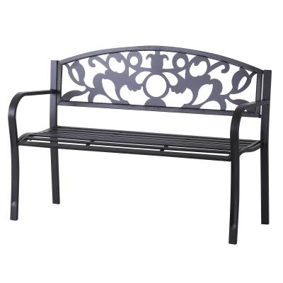 Outsunny Banc de jardin design contemporain 3 places dim. 128L x 50l x 91H cm métal époxy noir