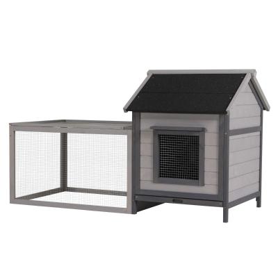 PawHut Clapier cage à lapin cottage bois sapin gris