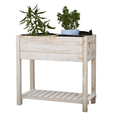 Jardinière sur pieds potager bois sapin blanc effet vieilli