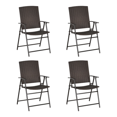 Lot de 4 chaises de jardin pliables style colonial résine tressée chocolat