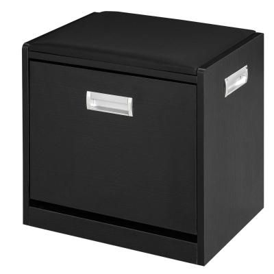 HOMCOM Banc meuble à chaussures - 1 abattant 2 niveaux - coussin revêtement PU noir
