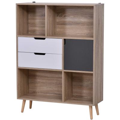 HOMCOM Bibliothèque scandinave multi-rangement aspect chêne clair gris blanc