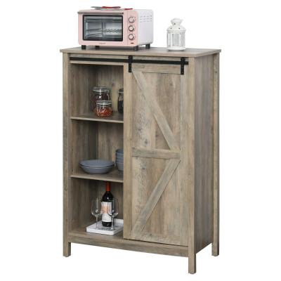 HOMCOM Buffet bahut vaisselier 2 étagères porte galandage MDF imitation bois veinage gris métal noir