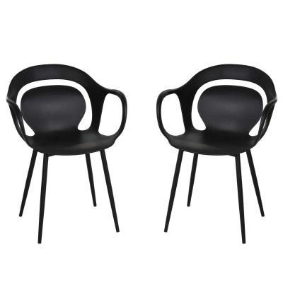 Lot de 2 chaises style néo-rétro accoudoirs coque polypropylène 4 pieds effilés métal