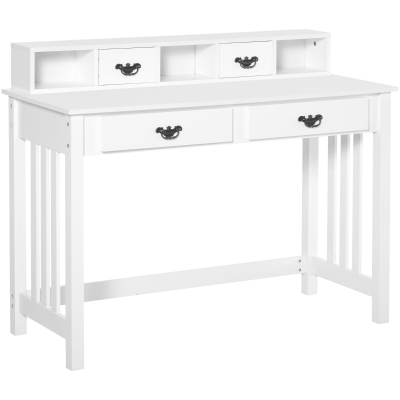 Bureau secrétaire style néo-rétro 4 tiroirs poignées baroques + 3 niches MDF blanc