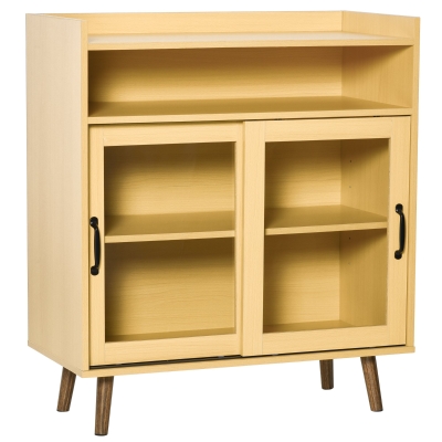 HOMCOM Armoire de rangement - 2 portes vitrine verre, étagère, niche, plateau - hêtre clair