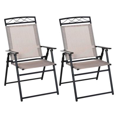 Outsunny Lot de 2 chaises de jardin pliantes avec accoudoirs métal noir textilène beige