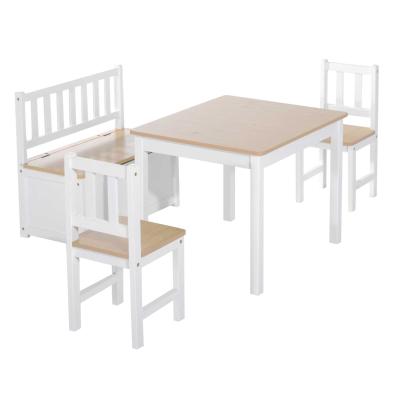 Ensemble table chaises enfant - set de 4 pcs - table, 2 chaises, banc coffre 2 en 1 - MDF pin