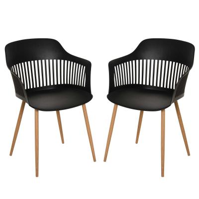Lot de 2 chaises style néo-rétro accoudoirs coque polypropylène 4 pieds effilés métal imitation bois