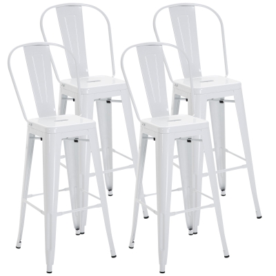Homcom Lot de 4 tabourets de bar industriel avec dossier hauteur assise 76,5 cm métal blanc