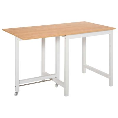 HOMCOM Table à manger 4 personnes avec rallonge bois clair veinage blanc
