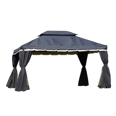 Outsunny Tonnelle barnum pavillon de jardin style colonial double toit toile moustiquaires et toiles amovibles 3,9L x 2,9l x 2,8H m noir