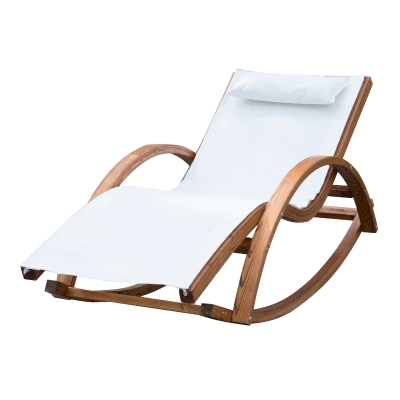 Outsunny Chaise Longue à Bascule en Bois Blanc 172 x 56 x 13 cm