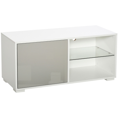 Meuble TV design 2 niches étagère verre + placard porte blanc gris
