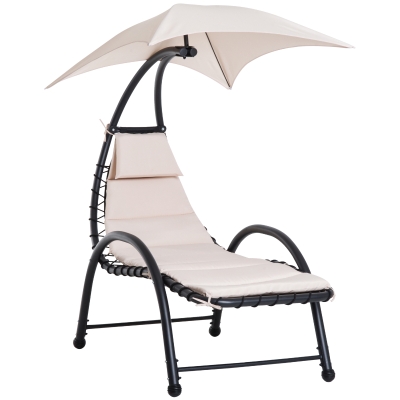 Outsunny Bain de Soleil Beige avec Pare-Soleil Intégré