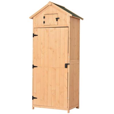 Outsunny Armoire abri de jardin remise pour outils 3 étagères 2 porte loquets toit pente bitumé 77L x 54l x 179H cm pin massif traité