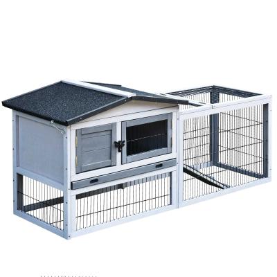 PawHut Conejera de Exterior Hecha de Madera Jaula para Conejos con Múltiples Entradas Bandeja Extraíble y Lavable Gran Espacio Interior 150x52,5x68cm Gris