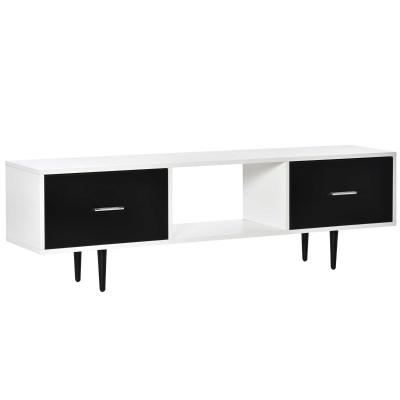 Meuble TV style contemporain 1 niche 2 tiroirs blanc noir