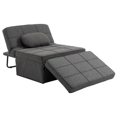 Fauteuil chauffeuse chaise longue pouf 3 en 1 lin gris