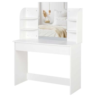 HOMCOM Coiffeuse design contemporain 4 étagères tiroir miroir blanc