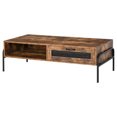 HOMCOM Table basse rectangulaire industrielle niche tiroir métal boisé