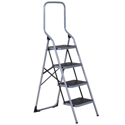 Homcom Escabeau Pliant Antidérapant en Métal Gris 111 x 37 x 4 cm