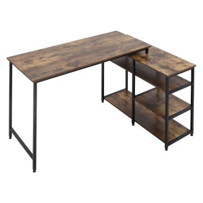 Bureau informatique d'angle design industriel aspect vieux bois métal noir