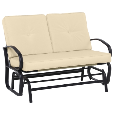 Banc à bascule de jardin 2 places style colonial acier coussins beige