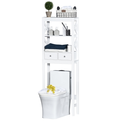 Kleankin Meuble WC meuble dessus toilettes 2 tiroirs 3 étagères blanc