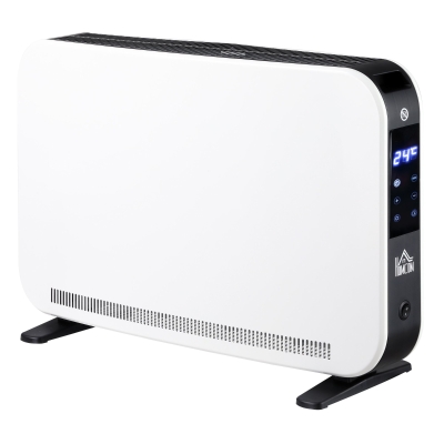HOMCOM Heizgerät Heizlüfter 2180 W Elektroheizer LED-Licht mit 3 Stufen Warm 24-Stunden-Timer Heizer Heizung Wärme Stahl Kunststoff Weiß 60 x 18,5 x 39,5 cm