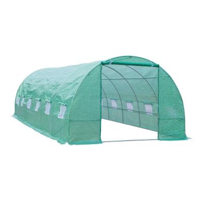 Outsunny Invernadero de Túnel 8x3x2 m Acero y PE 140g/m² Cultivo Plantas Tomates Verduras con 12 Ventanas y Puerta Enrollable Verde