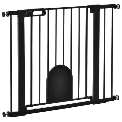 PawHut Barrera de Seguridad de Perros Mascotas para Escaleras y Puertas 75-103 cm con 2 Extensiones Cierre Automático y Sistema de Doble Bloqueo Acero Negro