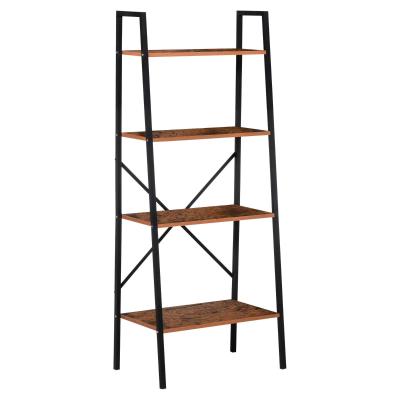 HOMCOM 4-Tier Vintage Ladder Shelf Bookcase Wood Storage Rack Stand Plants Display Black brown