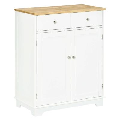 HOMCOM Kitchen Floor Cabinet Side Storage Cupboard Multi-use Sideboard Table with Solid Wood Top, Adjustable Shelf,Drawer for Dining Room, Living Room,Hallway