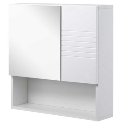 kleankin Armario de Baño con Espejo Mueble Auxiliar Montado en Pared con Estane Abierto y 2 Puertas con Balda Interior Ajustable 54x15x55 cm Blanco