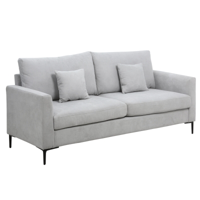 Canapé 2 places contemporain piètement métal noir tissu aspect lin gris clair