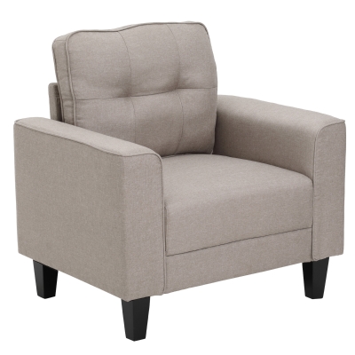 Fauteuil de salon design contemporain bois hévéa noir aspect lin beige