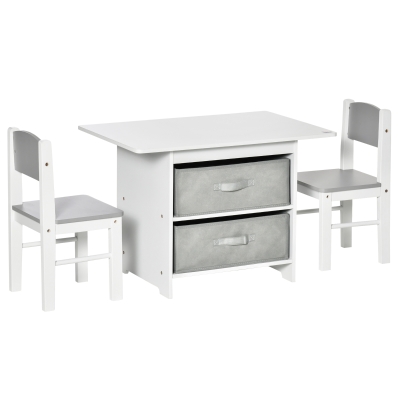 HOMCOM Ensemble table étagère et chaises enfant avec 2 tiroirs non tissés blanc gris