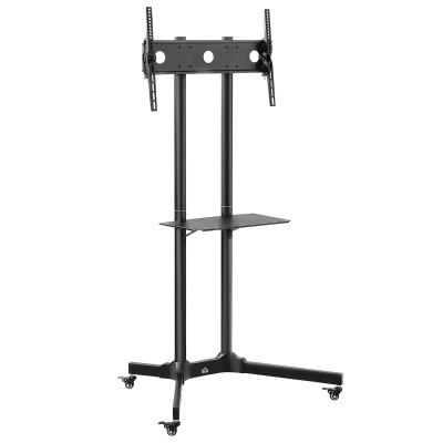 Meuble TV sur roulettes hauteur, angle réglable acier noir