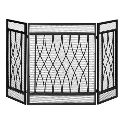 HOMCOM Salvachispas Plegable Pantalla Protectora de Chimenea 3 Paneles con Bisagras y Estructura de Metal Decorativa 126x3x80 cm Negro