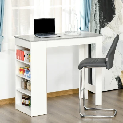 HOMCOM Bar Table Coffee Table Kitchen Dining Table with 4-Tier Storage Shelf for Kitchen, Dining Room, Living Room, Grey