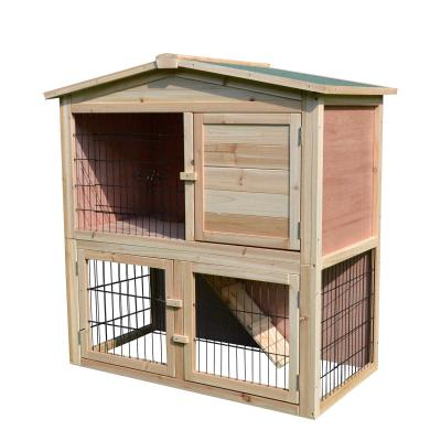 PawHut Wood Two Storey Rabbit Guinea Pig Hutch Small Animal Cage Asphalt Roof w/ Run Box Play Area 98 x 54 x 100 cm