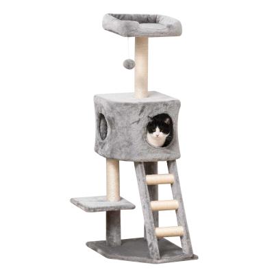 PawHut Cat tree Tower Climbing Kitten Activity Center Furniture with Sisal Scratching Post Condo Perch Dangling Ball Ladder 50 x 40 x 120cm Light Grey